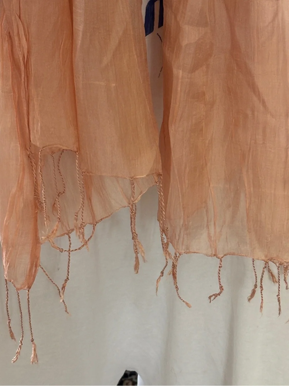 NWOT Peach Paisley Road 100% Silk Scarf Tassled Edges 30x64